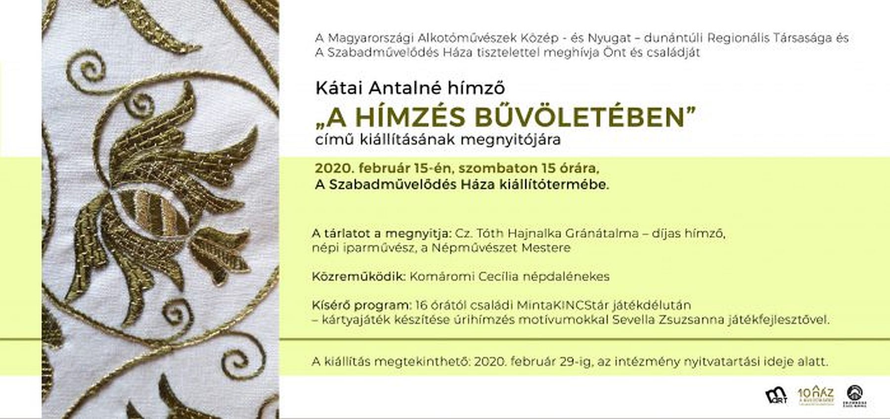 „A hímzés bűvöletében” - Kátai Antalné tárlata nyílik A Szabadművelődés Házában